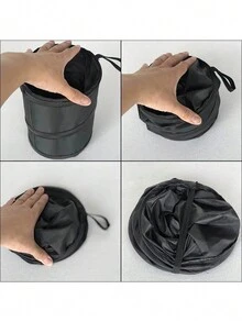 1pc Black Folding Car Trash Can, Car Seat Back Hanging Portable Storage Bin For Car Trash And Car Accessories - Black - View 5