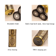 男士全銅復古黃銅刮鬍刀,便攜式電動充電純銅 - 金色 - 查看 2