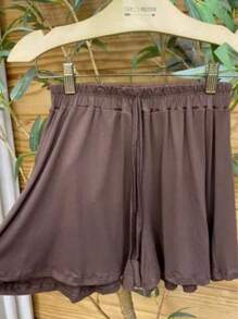 Lanestore Short feminino maya viscolycra soltinho básico - Marrom - Visão 1