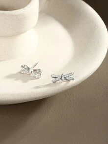 1對s925純銀耳環,小巧獨特的鋼琴拍帶鋯石,簡約時尚優雅的耳釘,適合女性,是給女友或好友的完美禮物 - 銀色 - 查看 2