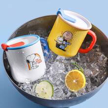 SNOOPY 1pc Yellow Candy Colored Coffee Mug With Ceramic Inner Layer, Portable Stainless Steel Insulated Cup For Women - Yellow - View 2