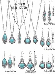 TopHanqi 15 件/套复古风格仿古银首饰套装，镶嵌绿松石，不对称几何设计，简约时尚，适合女性日常佩戴、工作、旅行和摄影 - 彩色 - 查看 8