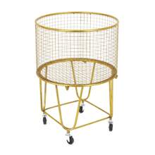 Gold Metal Deep Set Metal Mesh Laundry Basket Storage Cart with Wheels - Gold - View 6