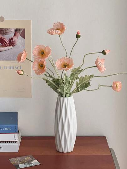 1pc PE Flower Vase, Nordic White Textured Vase For Flower Simple Vase Dry Flower Arrangement Plastic Vase Living Room Creative Small Fresh Decoration Flower Arrangement Decorative Bottle