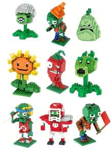 1 套 470 块 ABS 材质微粒 3D 积木，带有卡通植物大战主题，包括僵尸手、射击西瓜、橄榄鼓手等。DIY 玩具套装，适用于节日、生日、收藏、装饰和纪念品房间装饰 - 紅色 - 查看 6