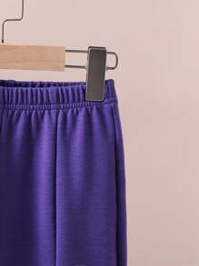 Young Girl Cartoon Pattern Printed Round Neck Sportswear And Split Hem Pants - Purple - View 6