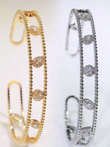 18k镀金镂空几何水钻微镶锆石铜戒指，可调节尺寸，奢华宽版，优雅女士礼物 - 金戒指 - 查看 2