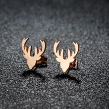 1 Pair Fashion Stainless Steel Golden Deer Head Antlers Stud Earring Charm Animal Earrings For Women Simple Fine Jewelry DIY - Silver - View 9