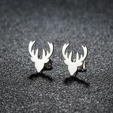 1 Pair Fashion Stainless Steel Golden Deer Head Antlers Stud Earring Charm Animal Earrings For Women Simple Fine Jewelry DIY - Silver - View 7