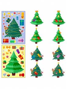 6 Sheets/Pack Christmas Tree Sticker Party Diy Christmas Tree Puzzle Stickers - Multicolor - View 3