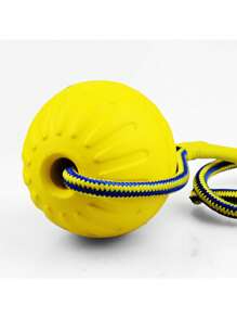 Durable Pet Training Toy Ball with Rope for Tug, Pull, and Chew - Perfect for Interactive Play and Dental Health - Mustard Yellow - View 2