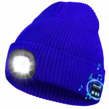 YunTuo 1 件男女通用音樂帽led 無簷小便帽帶燈usb 可充電音樂帽帶燈可調節3 級亮度頭燈無簷小便帽適合冬季戶外活動、遛狗、跑步、釣魚、鏟土、遠足、騎自行車、通勤、男士禮物爸爸父親情人節usb 充電帽 - 元寶寶藍 - 查看 1