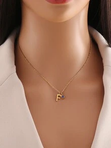 1入不鏽鋼字母眼吊墜,適合女性日常佩戴 - 金色 - 查看 7