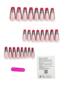 24pcs Black Glitter Bat French Tip Nail Tips With Red Edge Coffin Shape False Nails - Multicolor - View 2