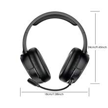 EasySMX V10W 无线耳机 2.4GHz/BT PC 游戏耳机兼容 PS4//NS/Steam 平台/智能手机，带可拆卸麦克风，黑色 - 黑色 - 查看 3