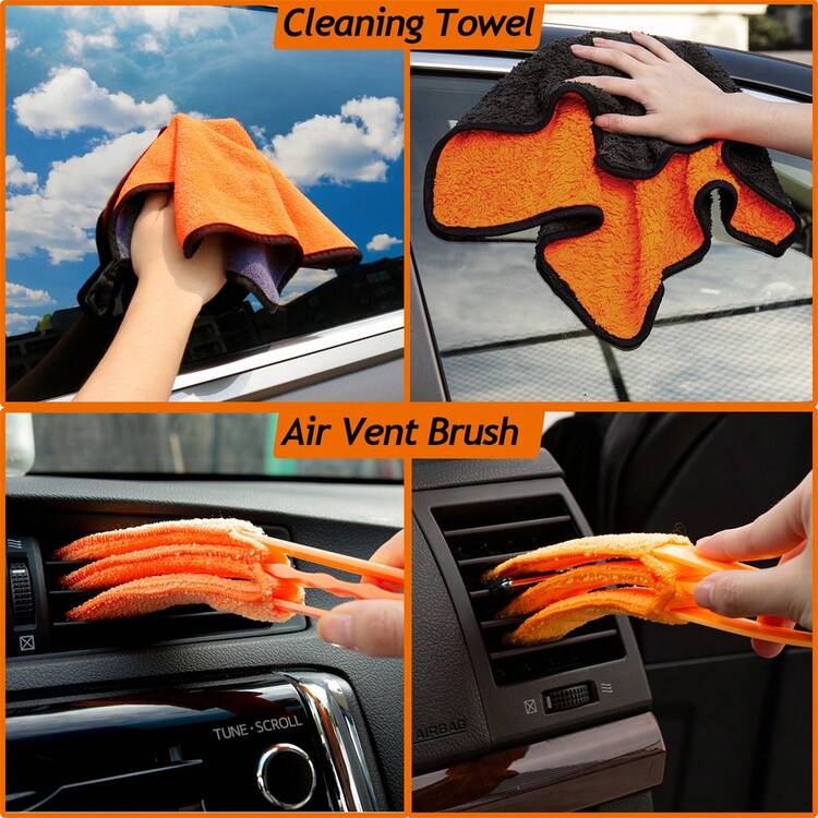 THINKWORK Car Detail Duster Kit-17PCS, Perfect Car Dust Removal Kit Interior And Exterior,Detailing Brush,Cleaning Gel,Car Window Brush,Duster Brush,Coral Fleece Cleaning Towels And Cleaning Pads - Orange - View 7