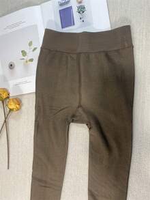 1pair Women's Thickened Warm Tights For Autumn And Winter, Solid Color, See-through And Casual Style - Coffee Brown - View 5