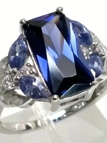 優雅定情戒指鑲嵌水色氧化鋯多種顏色供您選擇訂婚/結婚戒指派對裝飾 - 紅色 - 查看 3