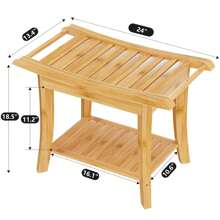 Bamboo Shower Bench with Storage Shelf ,Waterproof Anti-Slip Shower Stool for Shaving Legs or Spa Bath Seat in Bathroom & Inside Shower for Adults Seniors Elder - Tự nhiên - Xem 7