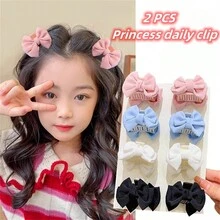 2入組女孩小尺寸蝴蝶結髮夾,頂夾與側夾適用於劉海固定,日常使用 - 粉色 - 查看 1