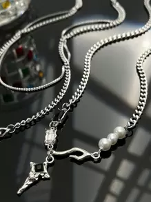 Collier de perles en forme d'étoile croix Kpop, unisexe, pendentif en perles fausses en forme d'étoile, collier de style hip hop Y2K avec gland géométrique