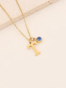 1入不鏽鋼字母眼吊墜,適合女性日常佩戴 - 金色 - 查看 2