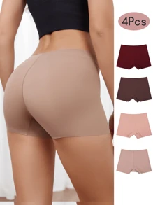 4pcs Seamless Boyshort Panties, Soft & Comfortable Low Waist Panties
