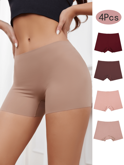 4pcs Seamless Boyshort Panties, Soft & Comfortable Low Waist Panties
