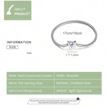 bamoer 1 pièce Bracelet avec charm en forme de cœur et perles, Chaîne serpent en argent sterling 925, Bracelet de base pour femmes, Bijoux en pierre de lune, 17 cm 19 cm 21 cm, Saint-Valentin