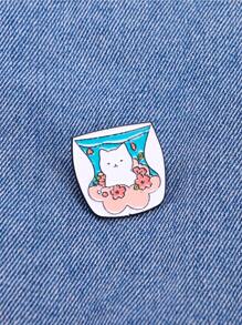 1 Miếng Dễ thương Mèo Ly Chai Thiết kế Men răng Kim băng Trâm cài , Thích hợp Đối với phụ nữ Mặc hàng ngày Quần áo Phụ kiện - Mèo và hoa - Xem 4