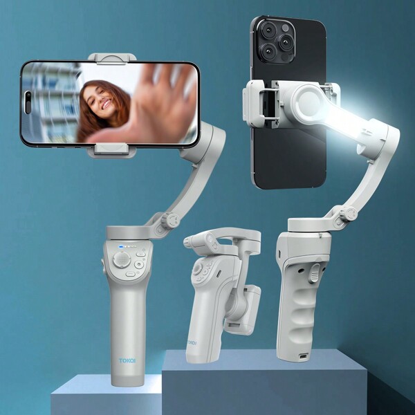 AXNEN Estabilizador Gimbal Tokqi M01 Para Smartphone, Estabilização De 3 Eixos, Com Tripé, Luz De Preenchimento Embutida, Portátil E Dobrável, Estabilizador Inteligente De Rastreamento De Smartphone, Gravação De Vídeo, Estabilizador De Vídeo Para Vlogging