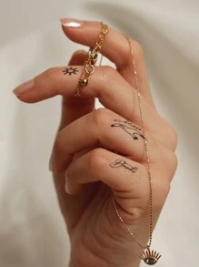 STARTTOOS 2 张黑色蝴蝶、花朵、文字、线条临时纹身贴纸，适用于手指、耳朵、手腕和其他小身体部位，时尚又个性化 - 黑色 - 查看 7