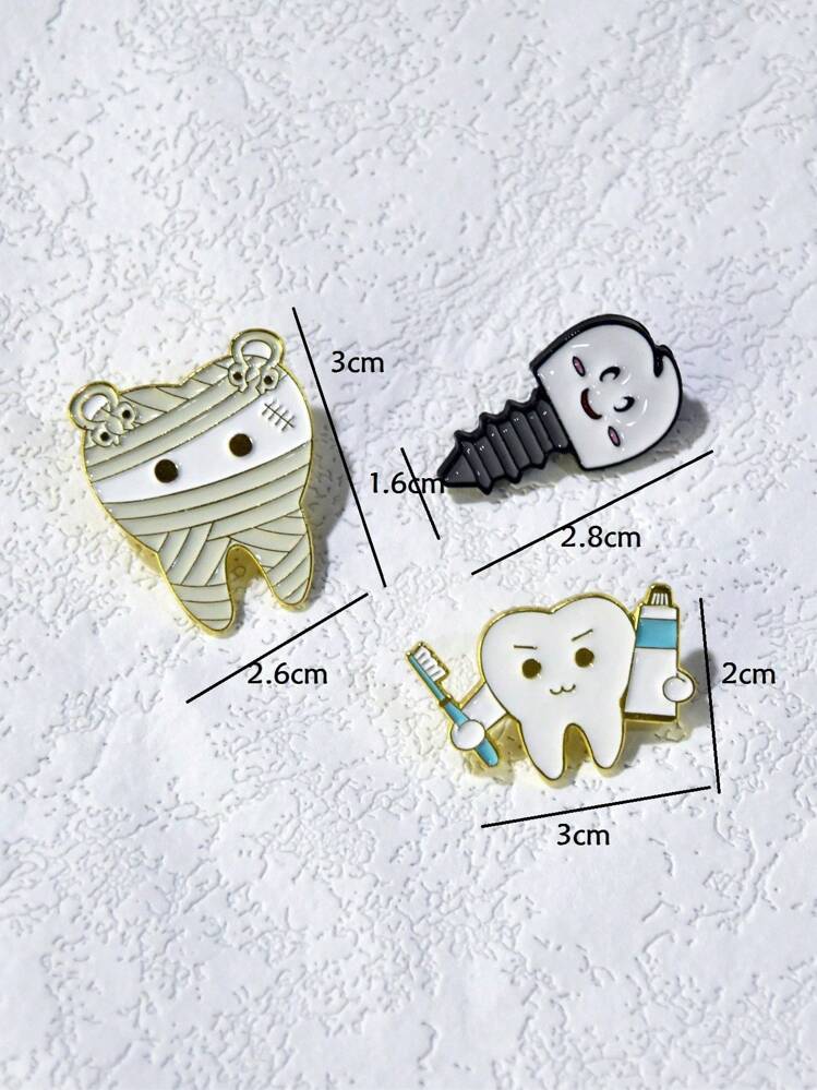 3pcs Cartoon Bad Teeth Design Brooches For Teeth Protection - White - View 2