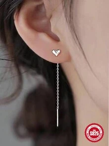 1 对 925 纯银链条流苏珍珠耳坠耳环耳钉长线 18K 镀金耳坠耳环女士珠宝 - 銀色 - 查看 2