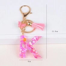 新的流蘇蝴蝶英文字母鑰匙扣女孩樹脂壓克力袋配飾掛飾 - 彩色 - 查看 13