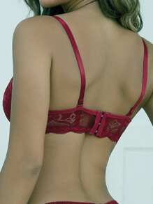 Ladies' Sexy Lace Bow Decor Bra, Lingerie - Burgundy - View 2