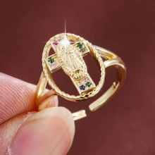 1 Cross Design Virgin Mary Open Adjustable Brass Ring - Multicolor - View 1