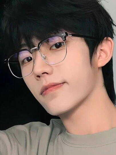 1 件女士黑银色方形金属框架眼镜适合阅读和电脑使用透明眼镜配件女士眼镜配件