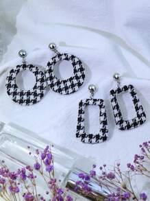 HANQI 2對/套時尚鏤空圓形和矩形耳墜適合女士日常裝飾 - 彩色 - 查看 2