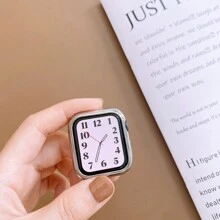1入組TPU手錶保護殼，方孔設計，適用於Apple Watch系列8/7/6/5/4/Se/3/2/1，鍍金半覆蓋式保護殼（只售殼體） - 銀色 - 查看 1
