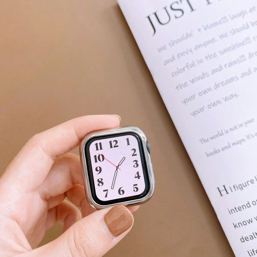 1入組TPU手錶保護殼,方孔設計,適用於Apple Watch系列8/7/6/5/4/Se/3/2/1,鍍金半覆蓋式保護殼(只售殼體) - 銀色 - 查看 1