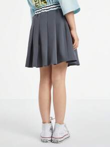 Annil 青少女灰色裙子，夏季學院風和多功能彈性褶皺裙擺 - 灰色 - 查看 2