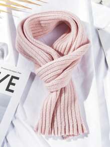 1條兒童加厚純色針織圍巾,秋冬季節保暖舒適,適用於日常生活 - 粉色 - 查看 1