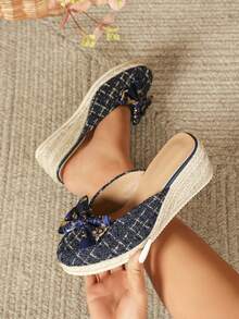 新款舒適休閒扁平蝴蝶結漁夫鞋,適用於女性,初秋 - 藍色 - 查看 1