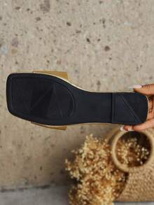 Women's Fashionable Simple Flat Slippers With Square Toe Soft Sole, Suitable For Indoor And Outdoor Use - Gold - View 7