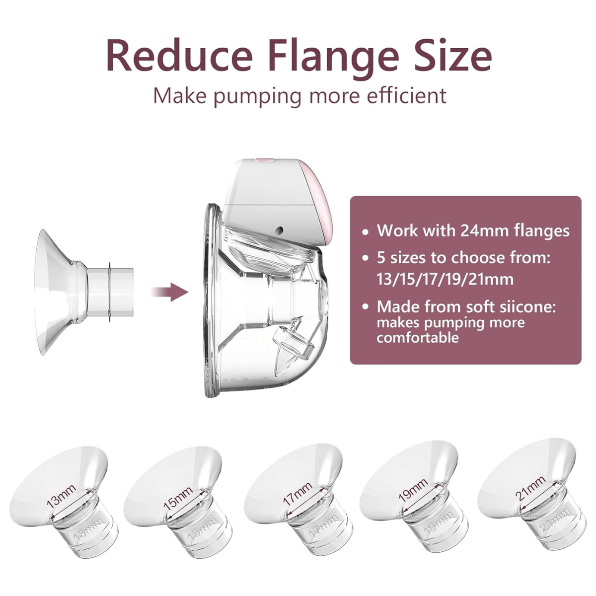1pc Flange Inserts, Breast Pump Flange Accessory, 13/15/17/19/21/24mm