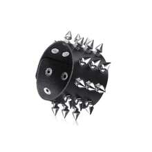 Yanxyad 1 Piece Spiked Studded Bracelet Black Leather Rivet Punk Bracelet Cuff Wrap Bangle Snap Button Metal Wristband For Men