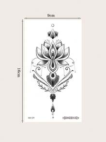 1張簡約黑白蓮花首飾紋身貼紙 - 黑色 - 查看 5