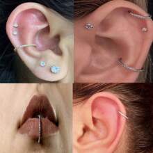 1 Miếng Thép không gỉ Mũi / Xỏ lỗ tai Nhẫn Với Khối Zirconia  , Dát Với Xiên Bề mặt Thiết kế , Thích hợp Cho nam giới & NỮ Đối với Mặc hàng ngày - Vàng - Xem 7