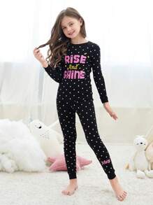 Tween女孩獨角獸&月亮印花緊身睡衣套裝,家居服 - 黑色 - 查看 1